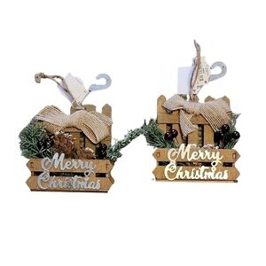 Christmas ornaments Burlap bow, Merry Christmas, Pinecone, berries NWT!